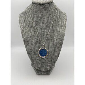 Sterling Silver Blue Druzy Round 1" Pendant Necklace